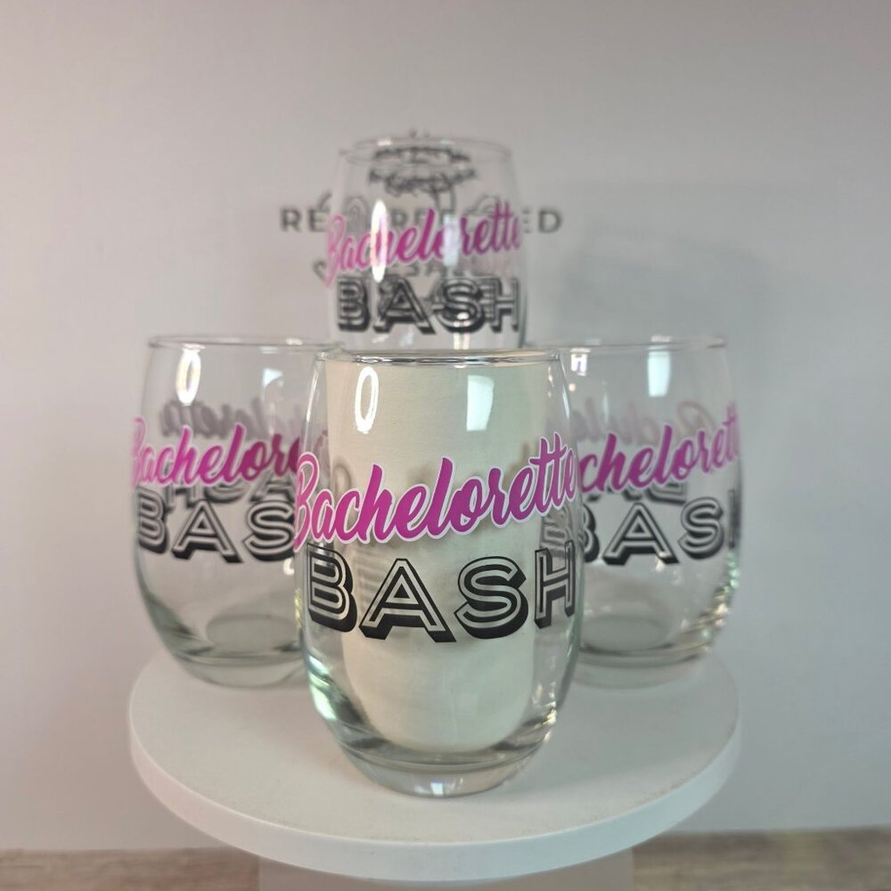 Bachelorette Bash Stemless Wine Glasses Set Of 4 By Cristar 15 Oz Clear & Pink/B